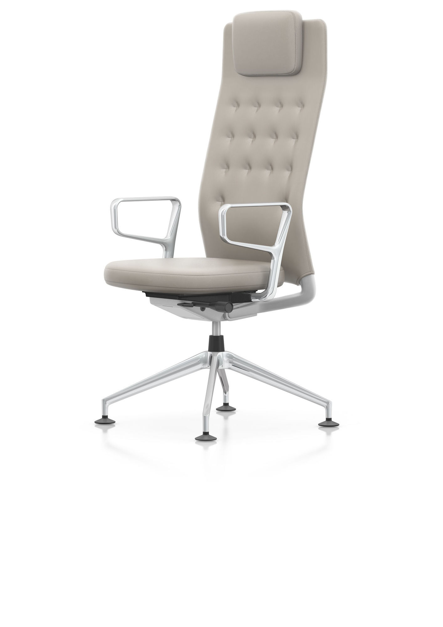 Vitra ID Chair Bürostuhl mit hoher Rückenlehne und Armlehnen in Beige. Ergonomischer Drehstuhl.