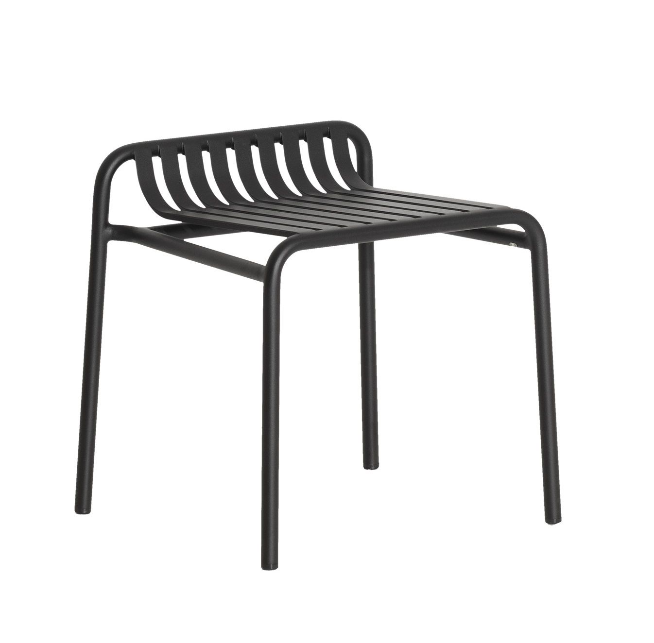 Schwarzer Week-End Stool Hocker von Petite Friture: Moderner Metallhocker mit Lattenrost-Sitzfläche und minimalistischem Design.