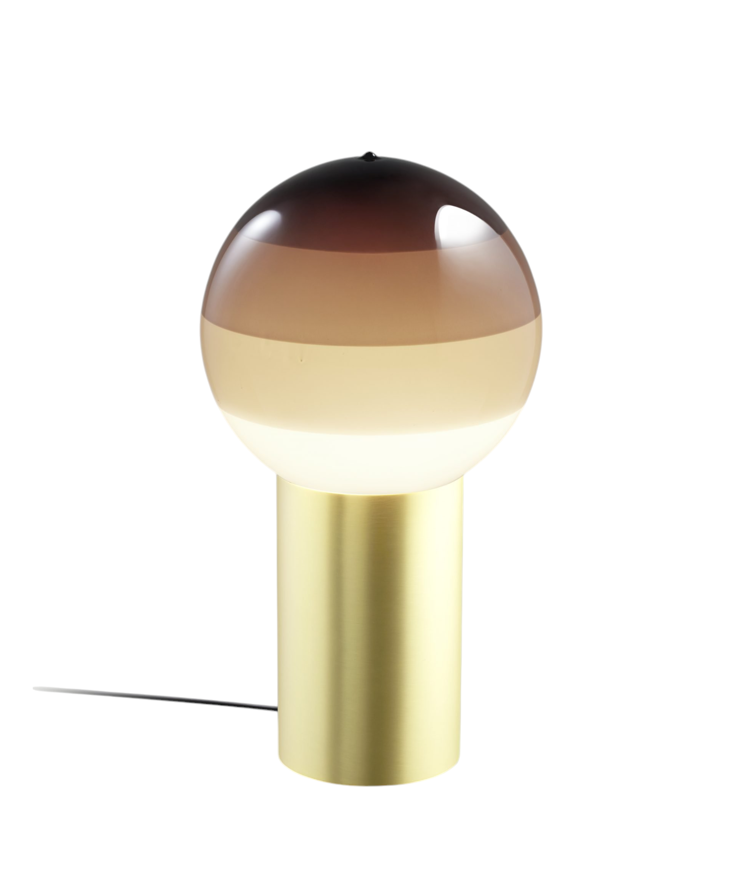 Marset Dipping Light S LED Tischleuchte mit Farbverlauf und goldenem Sockel.