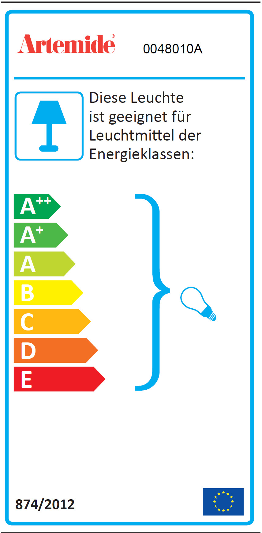 Energieeffizienzlabel für Artemide Tischleuchte: A++ bis E, Lampen-Kompatibilität.