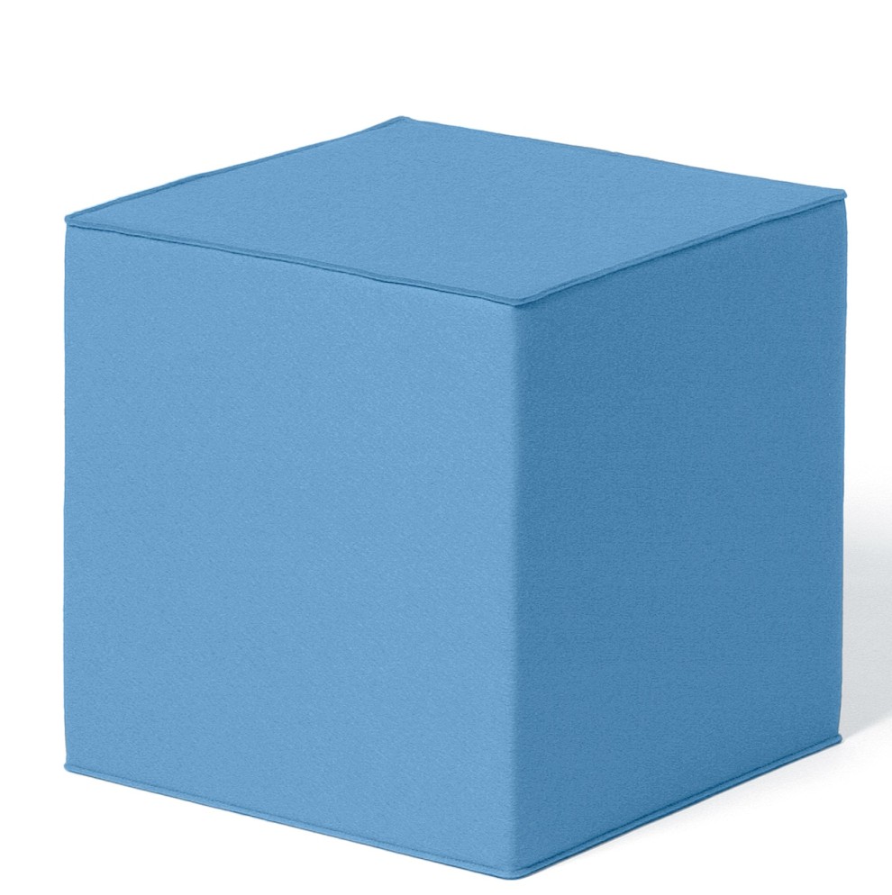 Blauer Quart Sitzhocker von Hey Sign, quadratischer Filzhocker für Wohnzimmer und Büro.