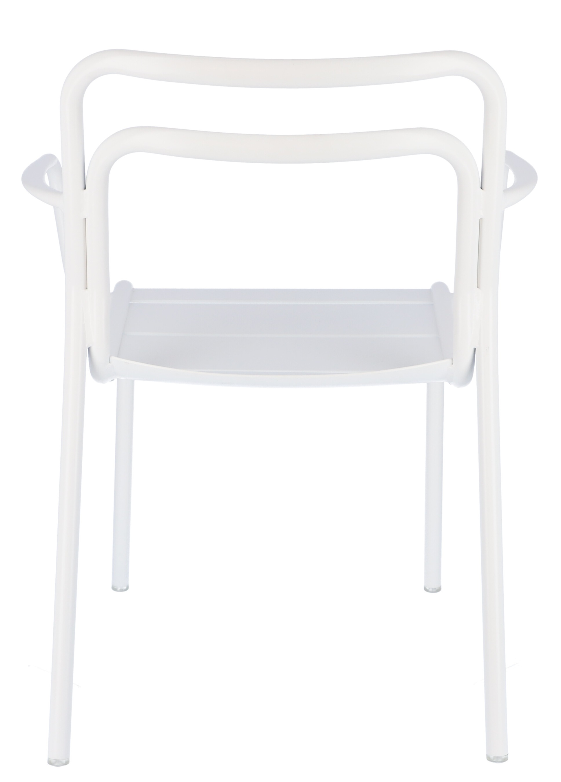 Weißer Jan Kurtz Live Stapelsessel für den Außenbereich, Ansicht von hinten, moderner Gartenstuhl.