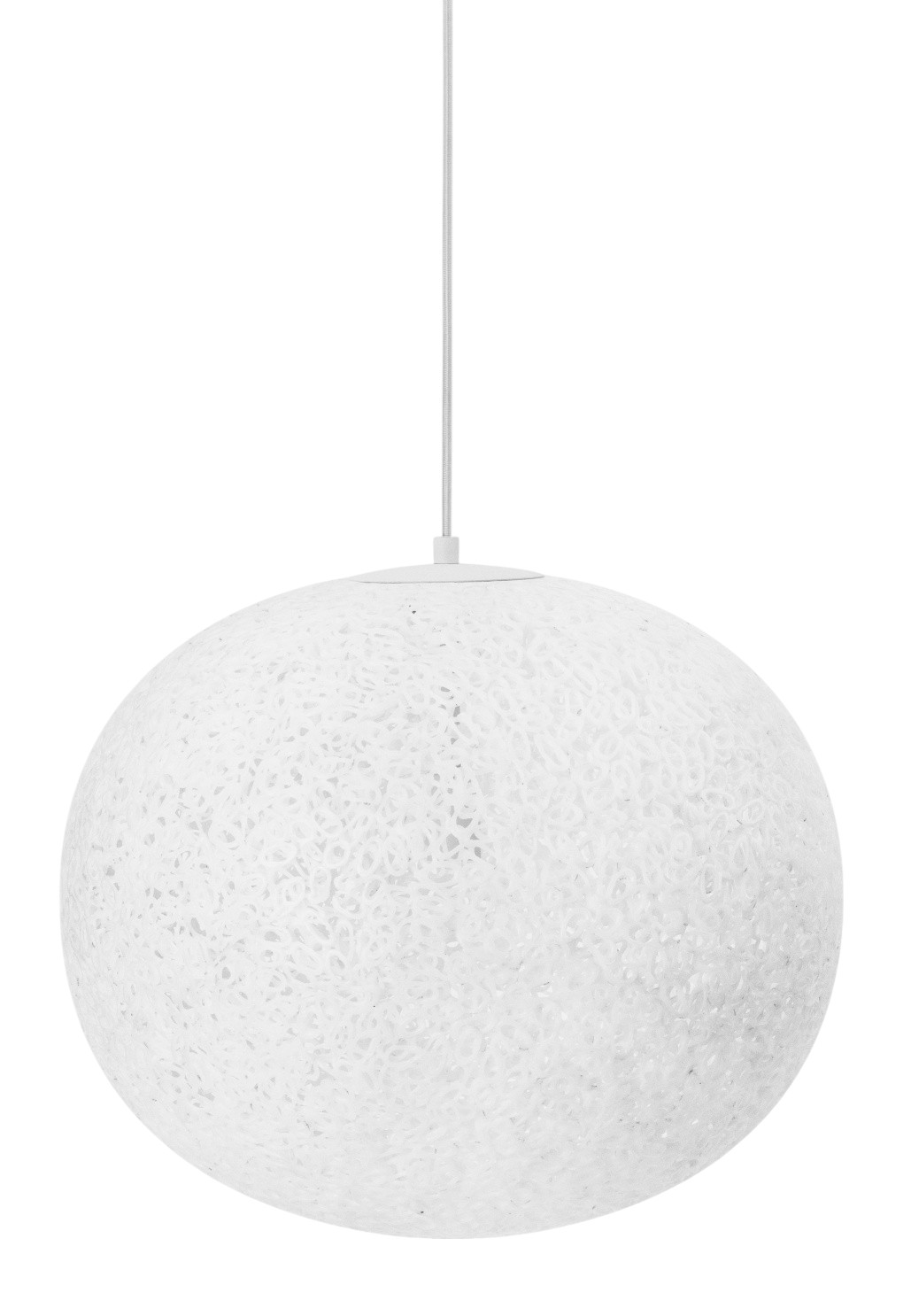 Weiße Act Lamp Pendelleuchte von Normann Copenhagen mit filigraner Oberfläche.