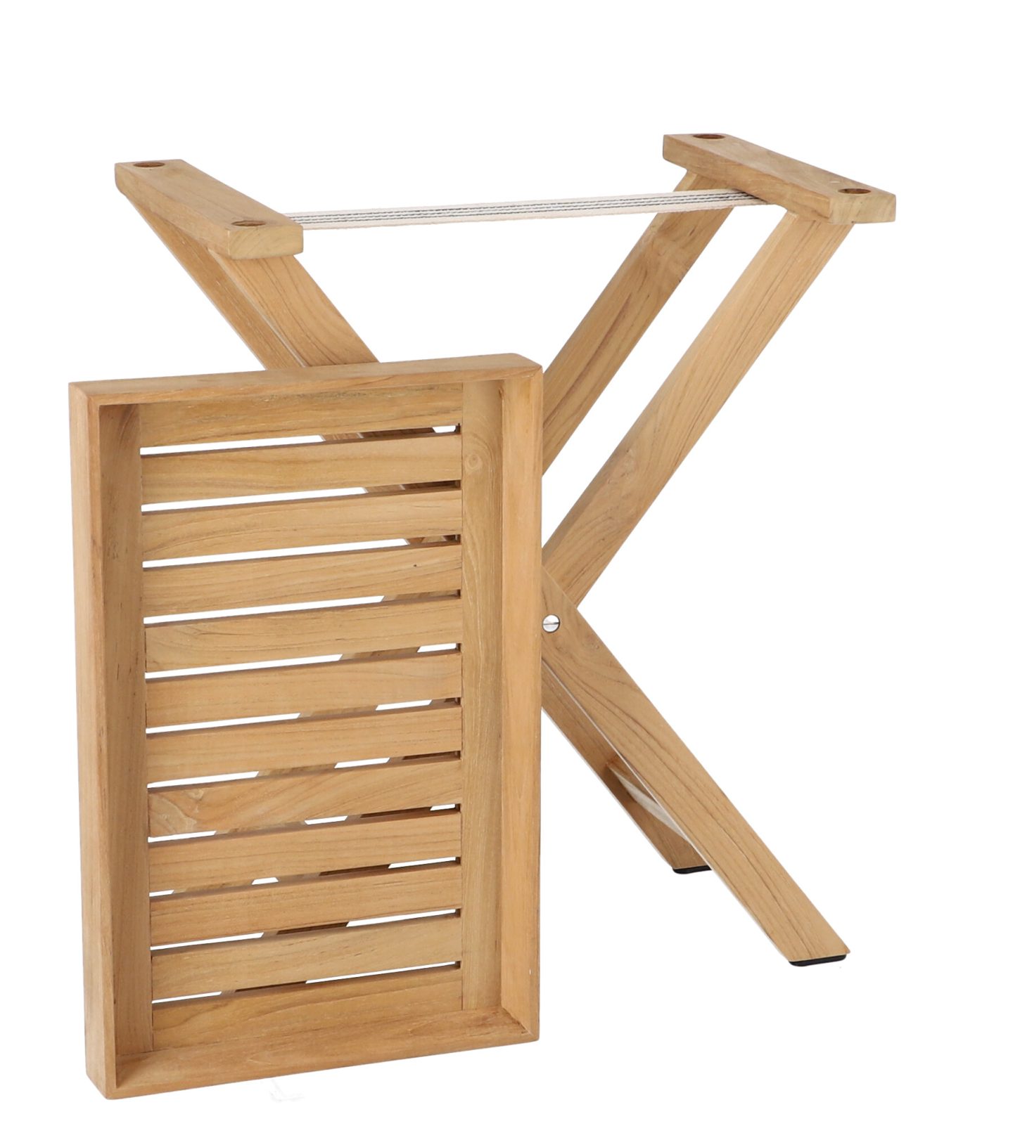 Chio Klapptisch von Jan Kurtz für den Outdoor-Bereich aus Teakholz, zusammengeklappt.