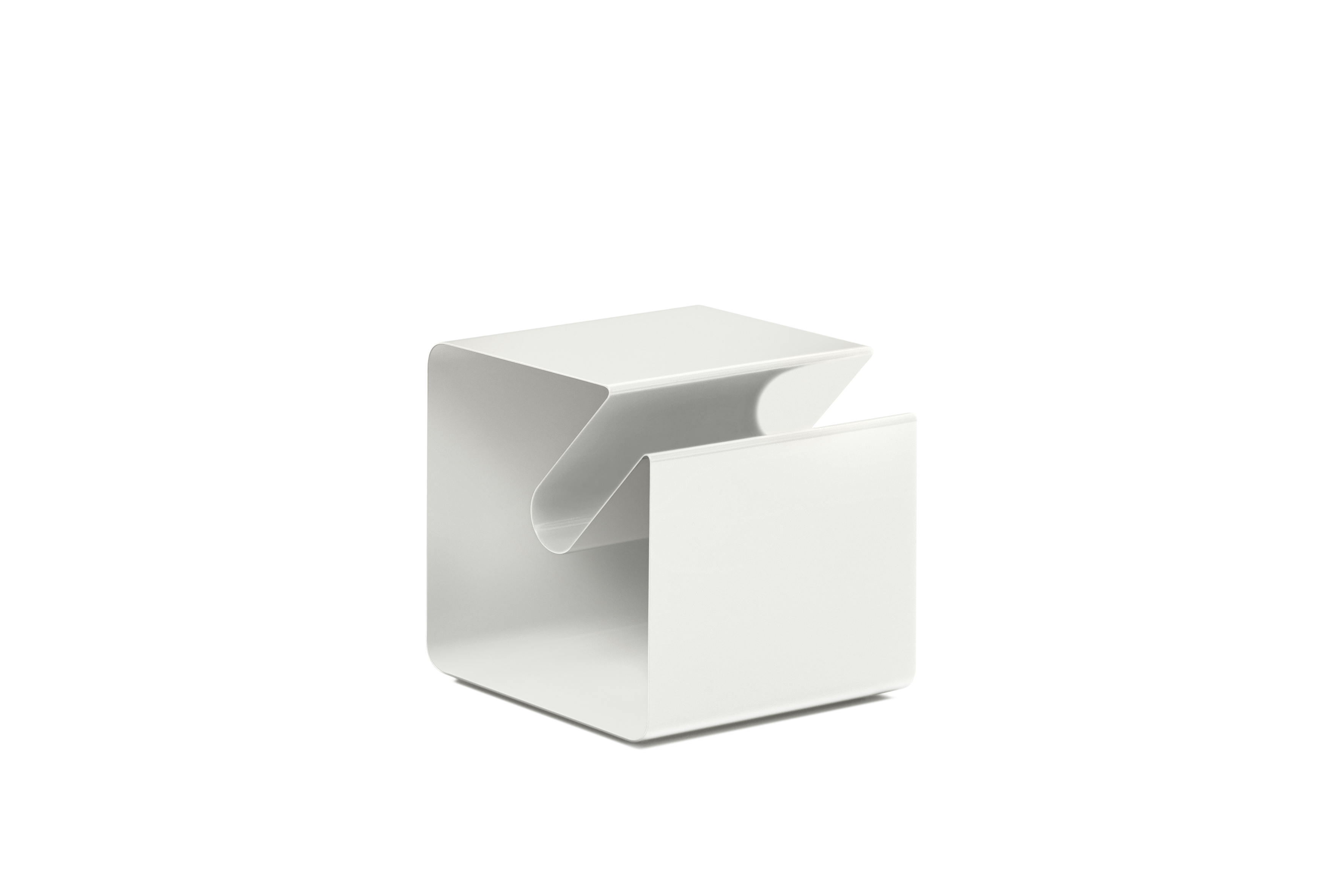 Weißer V44 Mobile Line Beistelltisch von Müller Möbelfabrikation, minimalistisches Design, ideal als Nachttisch oder Ablage im Wohnbereich.