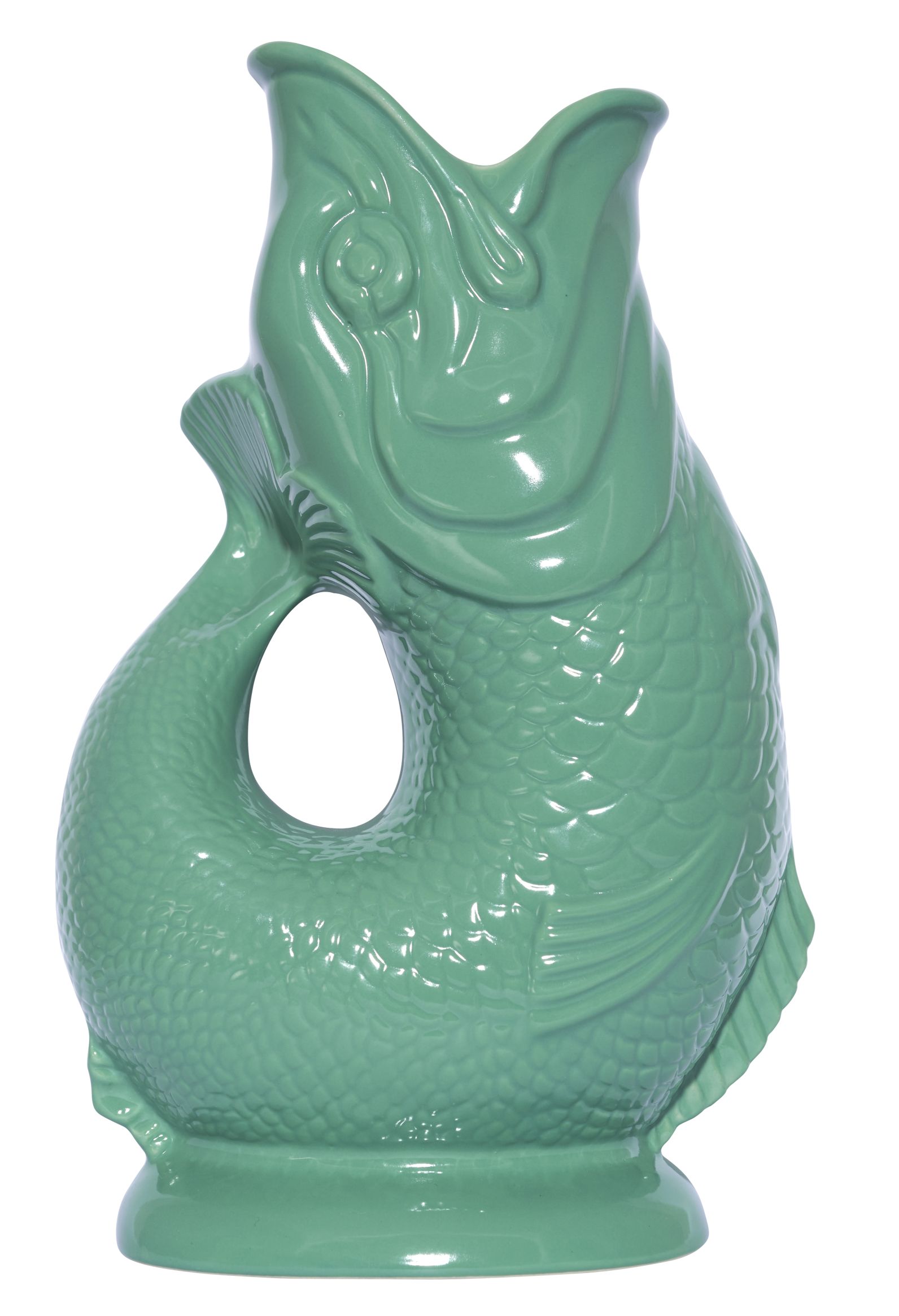 Gluckigluck Karaffe Sea Green XL: Keramik Fisch Vase in Meergrün, dekoratives Wohnaccessoire.