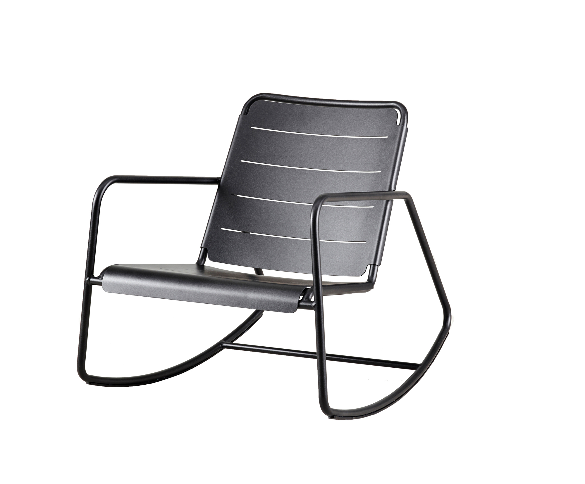 Schwarzer Copenhagen Schaukelstuhl von Cane-Line für den Garten oder die Terrasse. Outdoor Möbel.