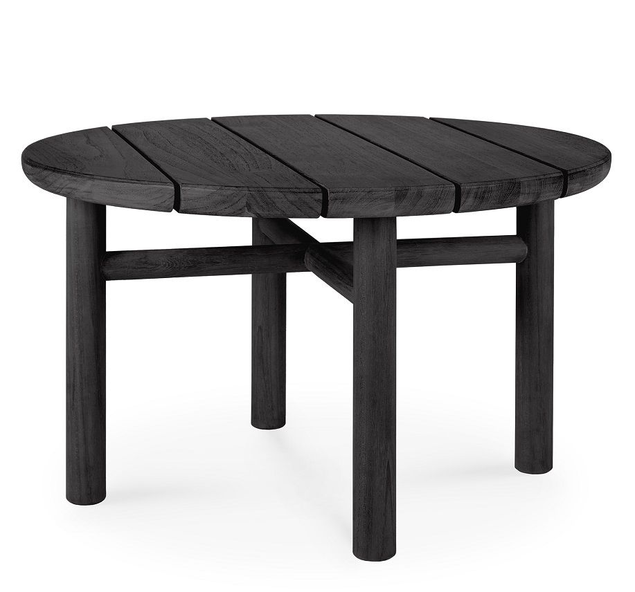 Schwarzer, runder Quatro Outdoor Beistelltisch aus Teakholz von Ethnicraft für Garten und Terrasse.