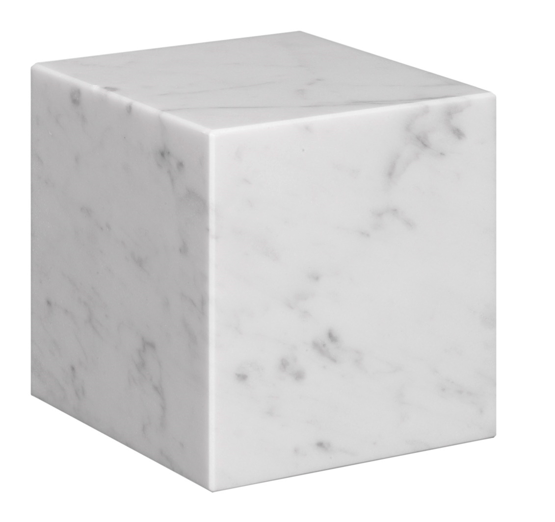 AC11 Stop Buchstütze e15 aus weißem Marmor, quadratischer Buchstützen-Würfel für Bücherregale.