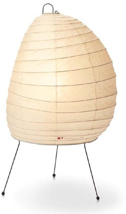 Akari Tischleuchte mit Papierlampenschirm und filigranem, schwarzem Drahtgestell. Japanische Design Lampe für stimmungsvolles Licht.