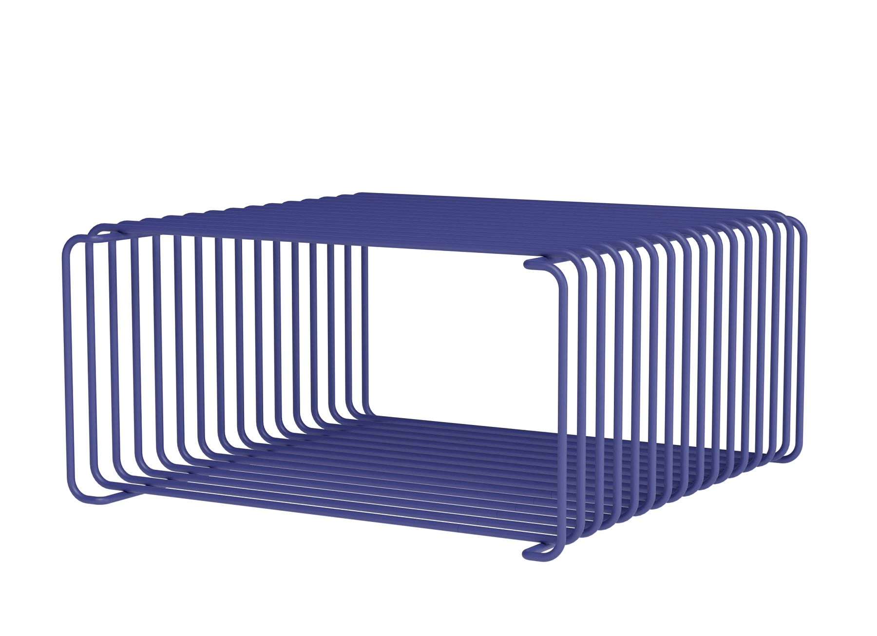 Blaues Panton Wire Regalsystem, ein einzelnes, modulares Drahtregal für stilvolle Wandgestaltung und Aufbewahrung.