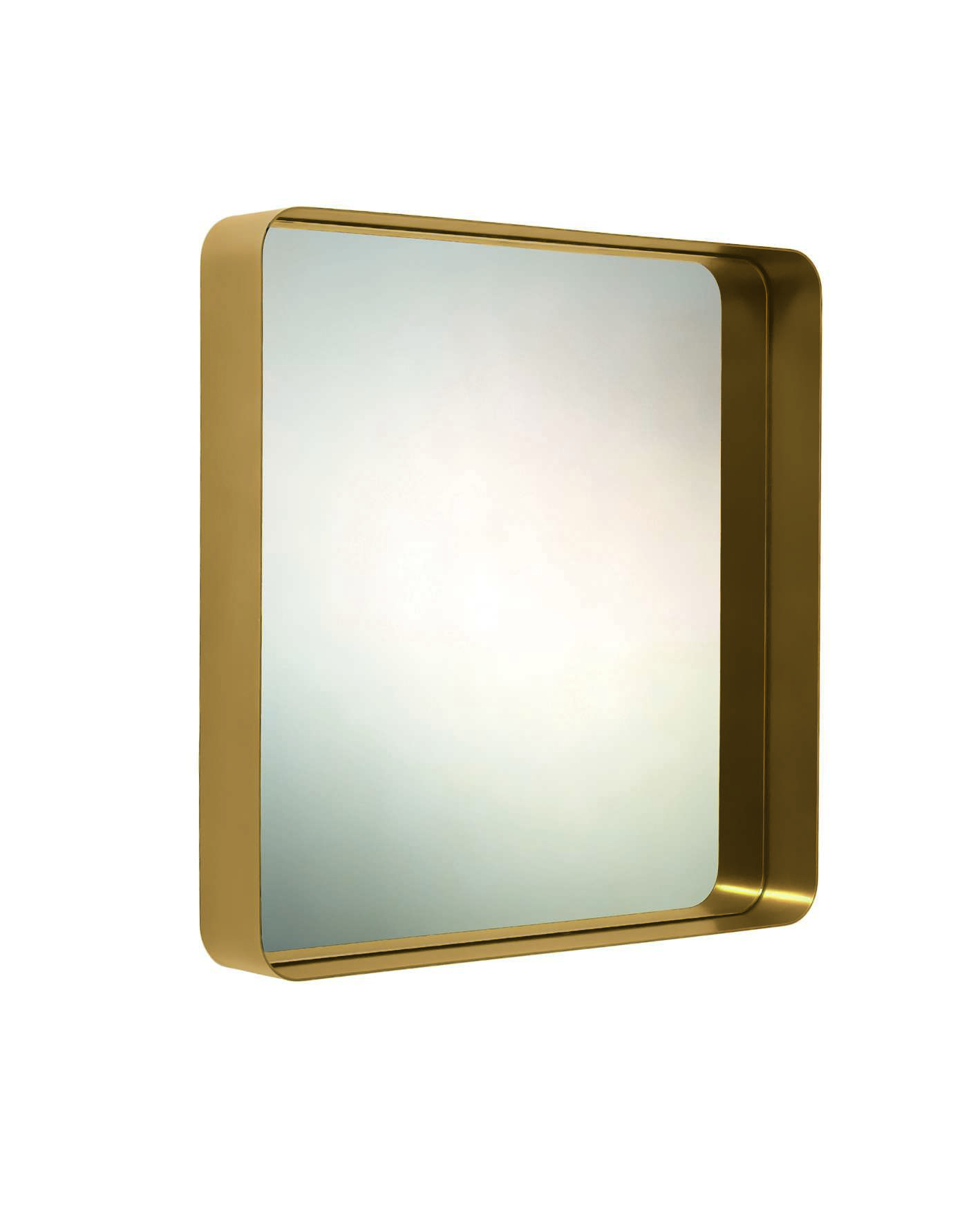 Goldener, quadratischer Spiegel von ClassiCon. Moderner Wandspiegel für Badezimmer, Flur oder Wohnzimmer.