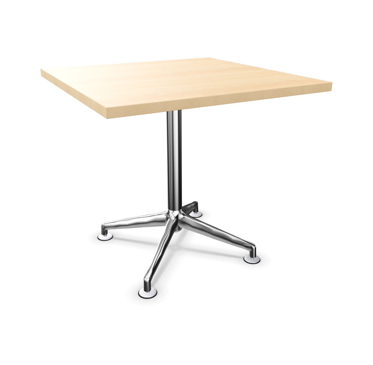 Fina Konferenztisch Quadrat von Brunner mit hellem Holzdekor und Chromfuß für Besprechungen.