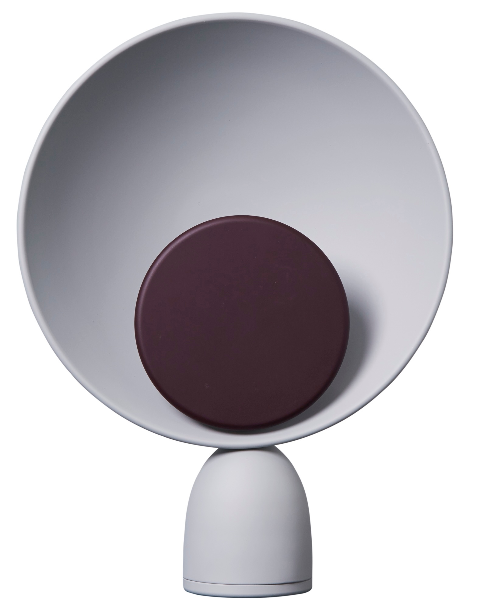 Blooper Tischleuchte in Feige-Lila: Moderne Lampe mit rundem Schirm und Sockel.