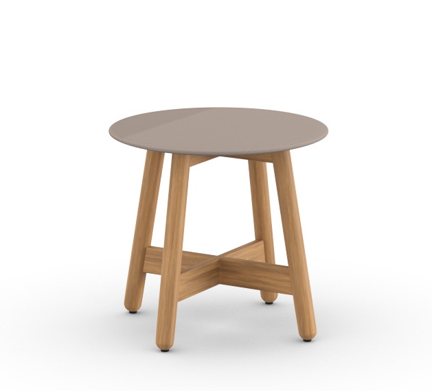 Mbrace Beistelltisch von Dedon, runder Gartentisch mit Holzbeinen für Terrasse und Garten.