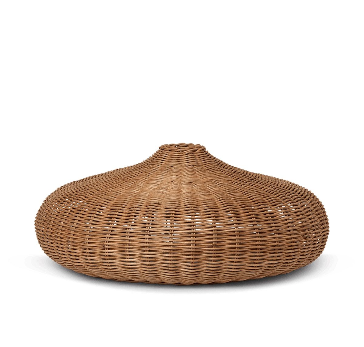 Braided Lampshade Disc Lampenschirm von Ferm Living, handgeflochtene Lampe aus Rattan, natürliche Beleuchtung.