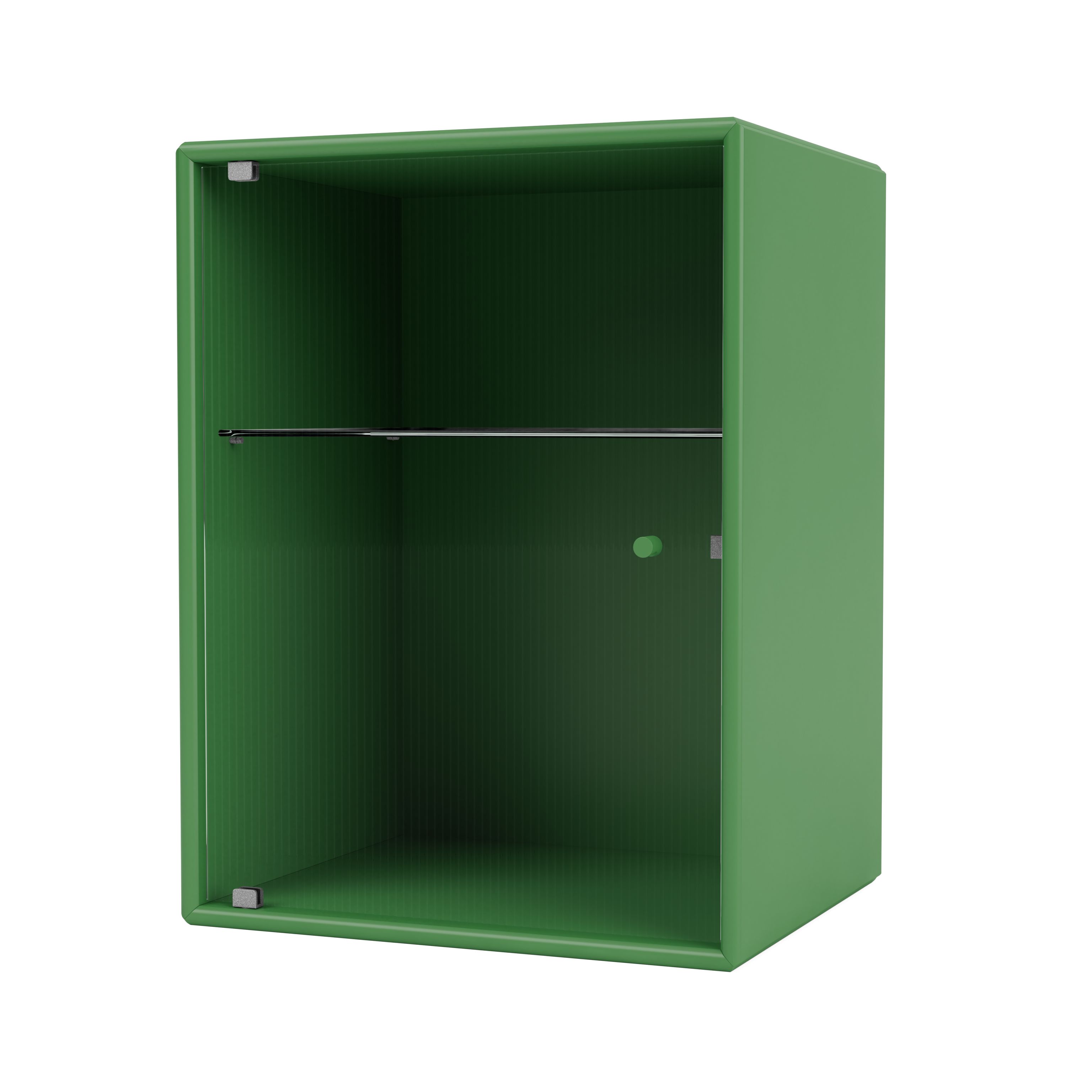 RIPPLE Badezimmerschrank in Parsley Montana Grün mit Glasregal und geriffelter Rückwand.