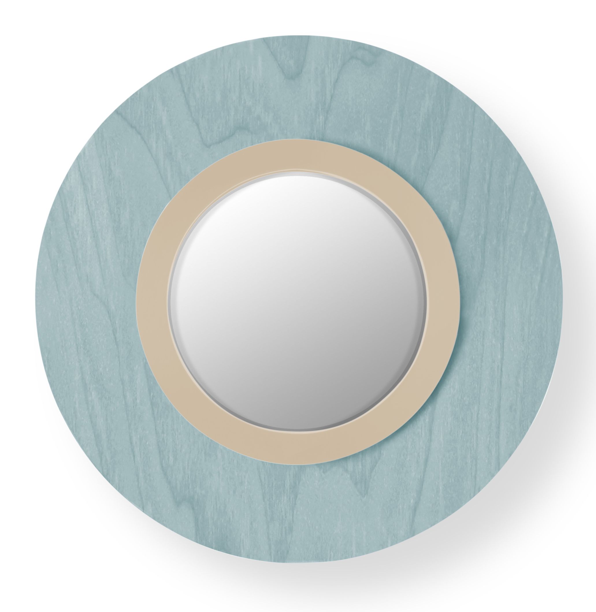 Lens LED Wandleuchte von LZF Lamps: Runde Wandlampe in Meeresblau mit elfenbeinweißem Ring.