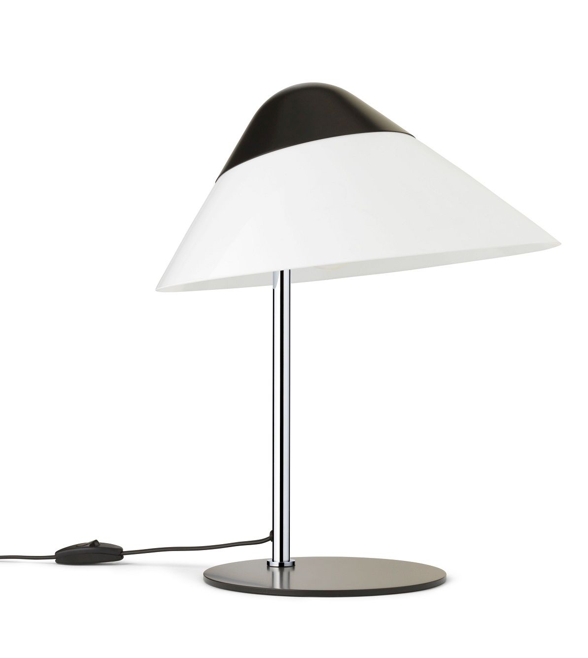 Helle HJW01 Opala Tischleuchte Mini von Carl Hansen & Søn mit schwarzem und weißem Schirm.