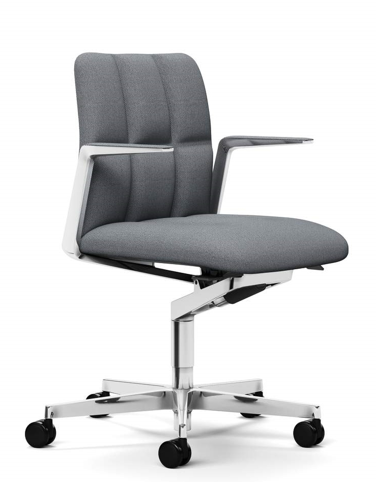 Grauer Leadchair Management Drehstuhl von Walter Knoll mit Armlehnen und Rollen. Bürostuhl für ergonomisches Sitzen.