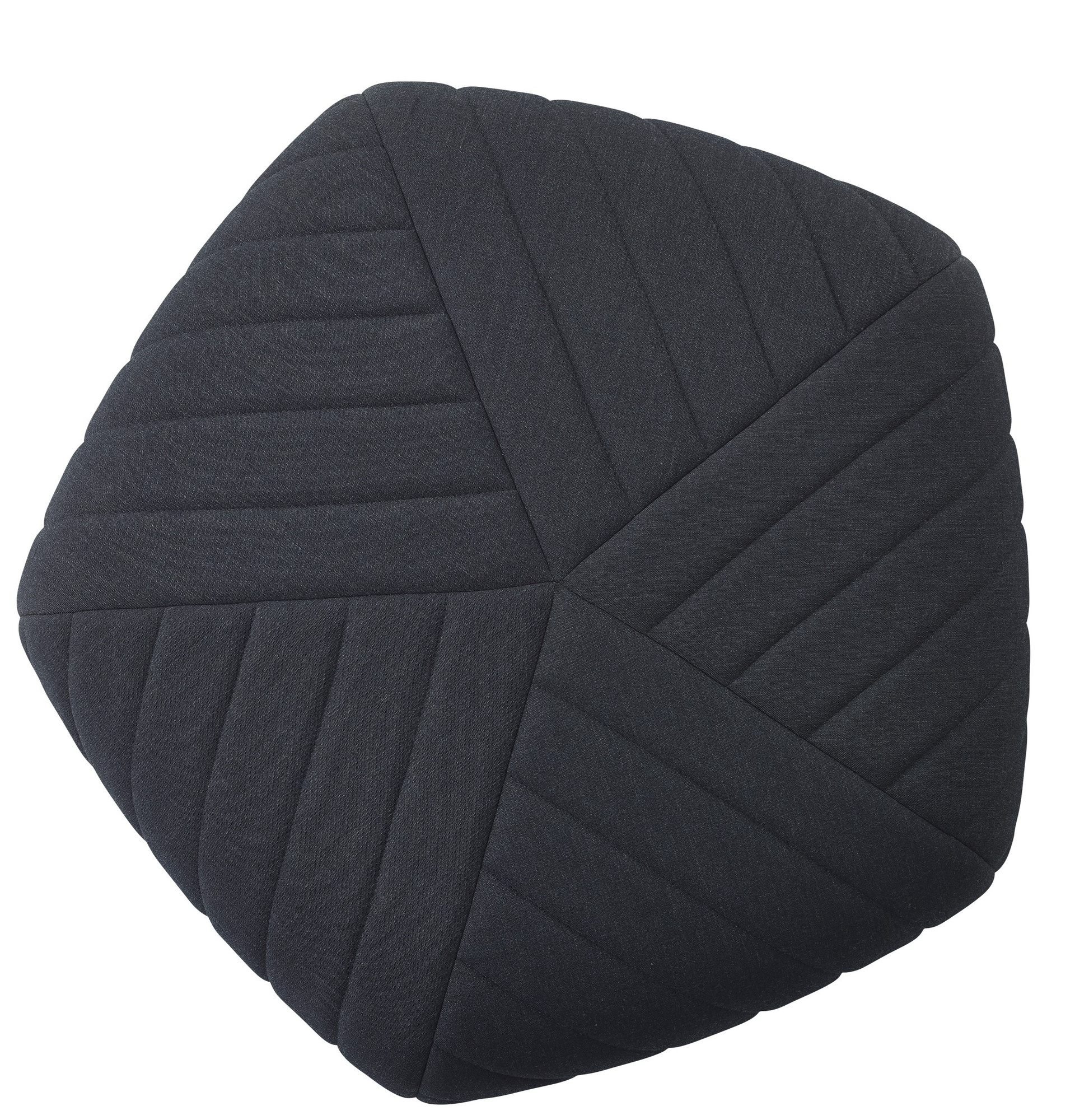 Draufsicht: Dunkelgrauer, gesteppter Muuto Five Pouf Sitzkissen, großes Bodenkissen für Wohnzimmer.