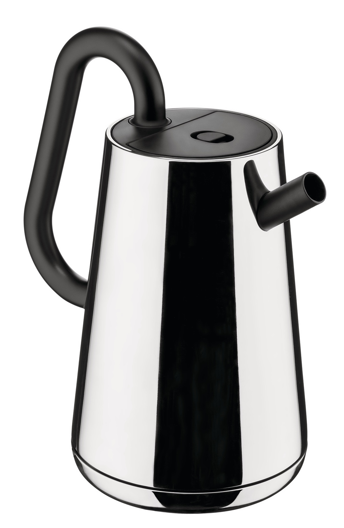 Alessi NE01 B Toru Wasserkocher aus Edelstahl mit schwarzem Griff und Ausguss.
