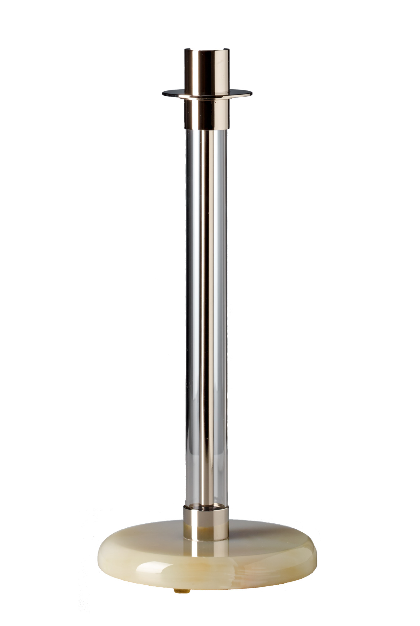 SL 30 Bauhaus Sabbatleuchter: Moderner Kerzenständer aus Onyx und Metall für stimmungsvolle Beleuchtung.