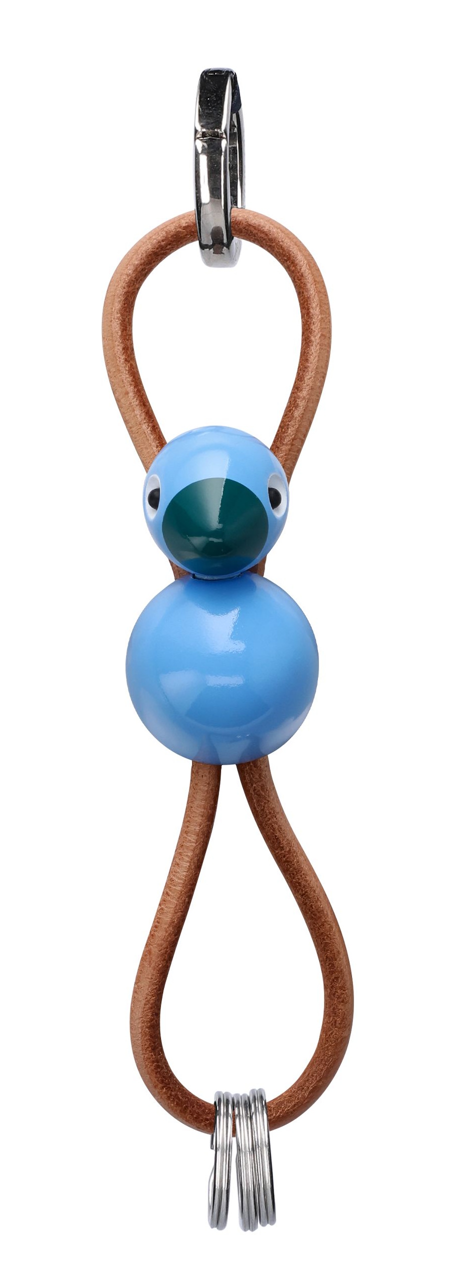 Vogel Blau Schlüsselanhänger silberfarbenes Metall mit Naturleder Kay Bojesen