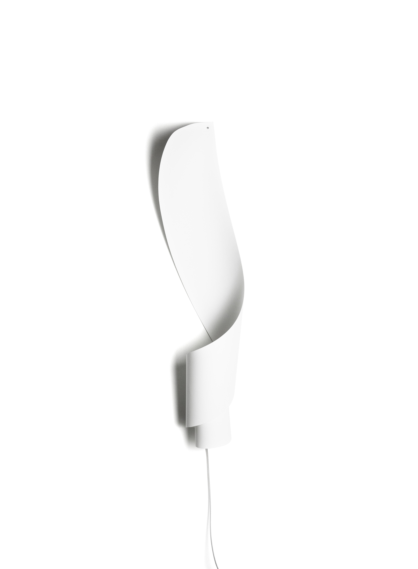 Weiße Oop´s Wandleuchte von Ingo Maurer, modernes Design mit geschwungener Papierform für indirektes Licht.