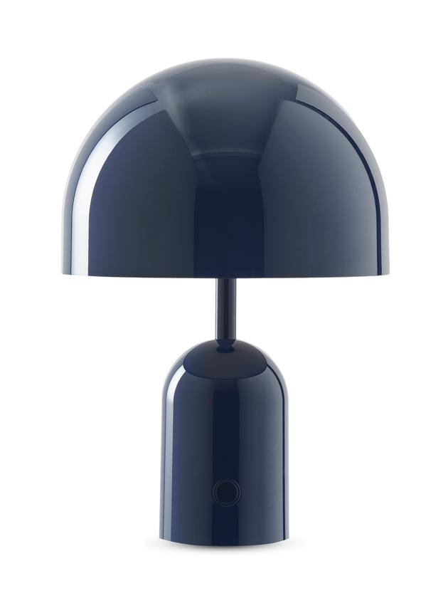 Blaue Bell Portable LED Tischleuchte von Tom Dixon, moderne Akkuleuchte für den Innenbereich.