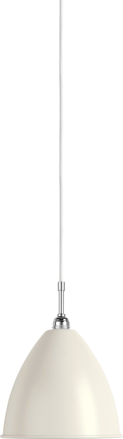 Bestlite Pendelleuchte BL9 in Weiß/Chrom von Gubi: Hängeleuchte mit weißem Schirm und Chromdetails.
