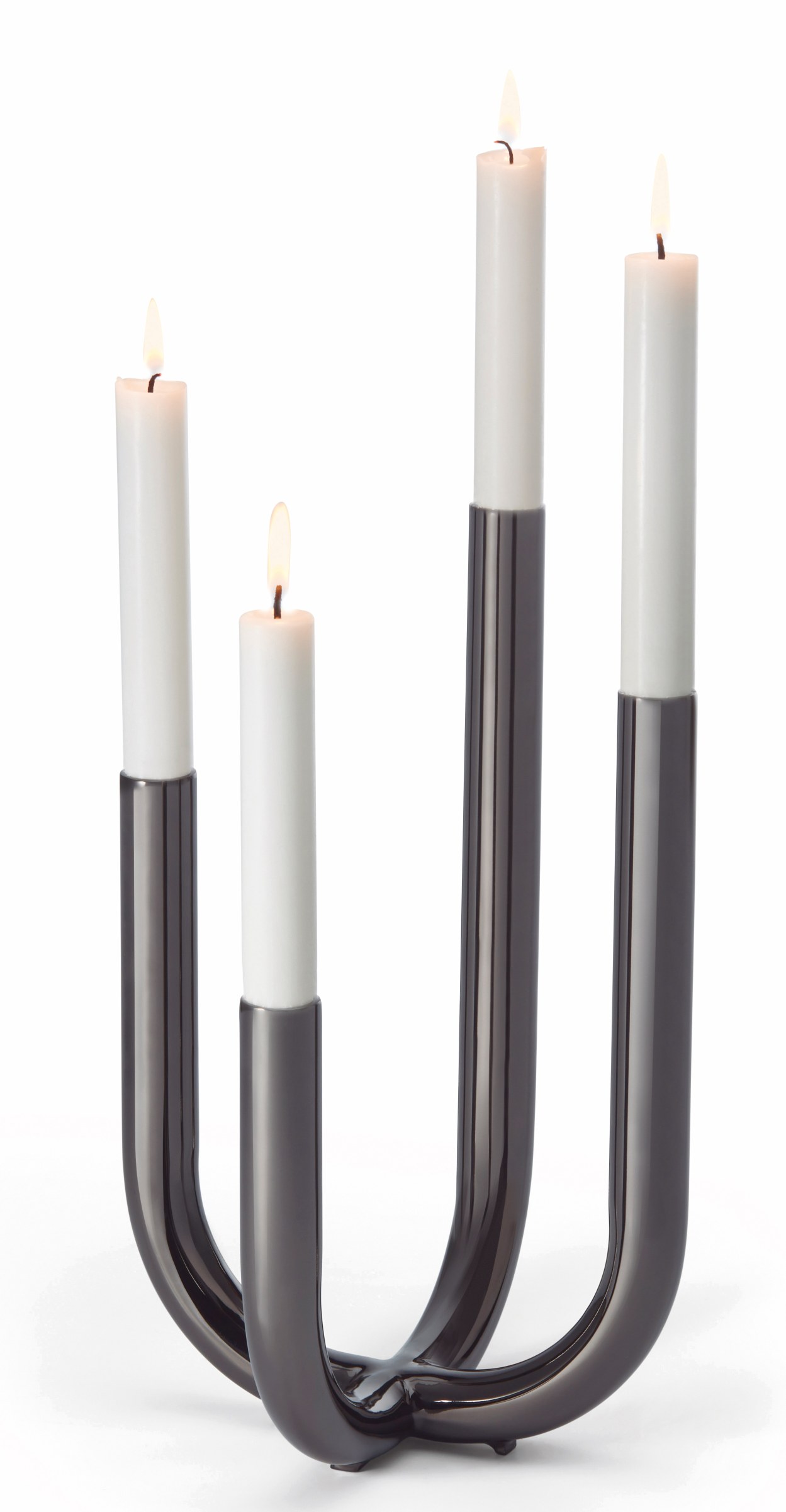 Philippi Festive Leuchter mit vier brennenden weißen Kerzen, moderner Kerzenständer aus Metall.