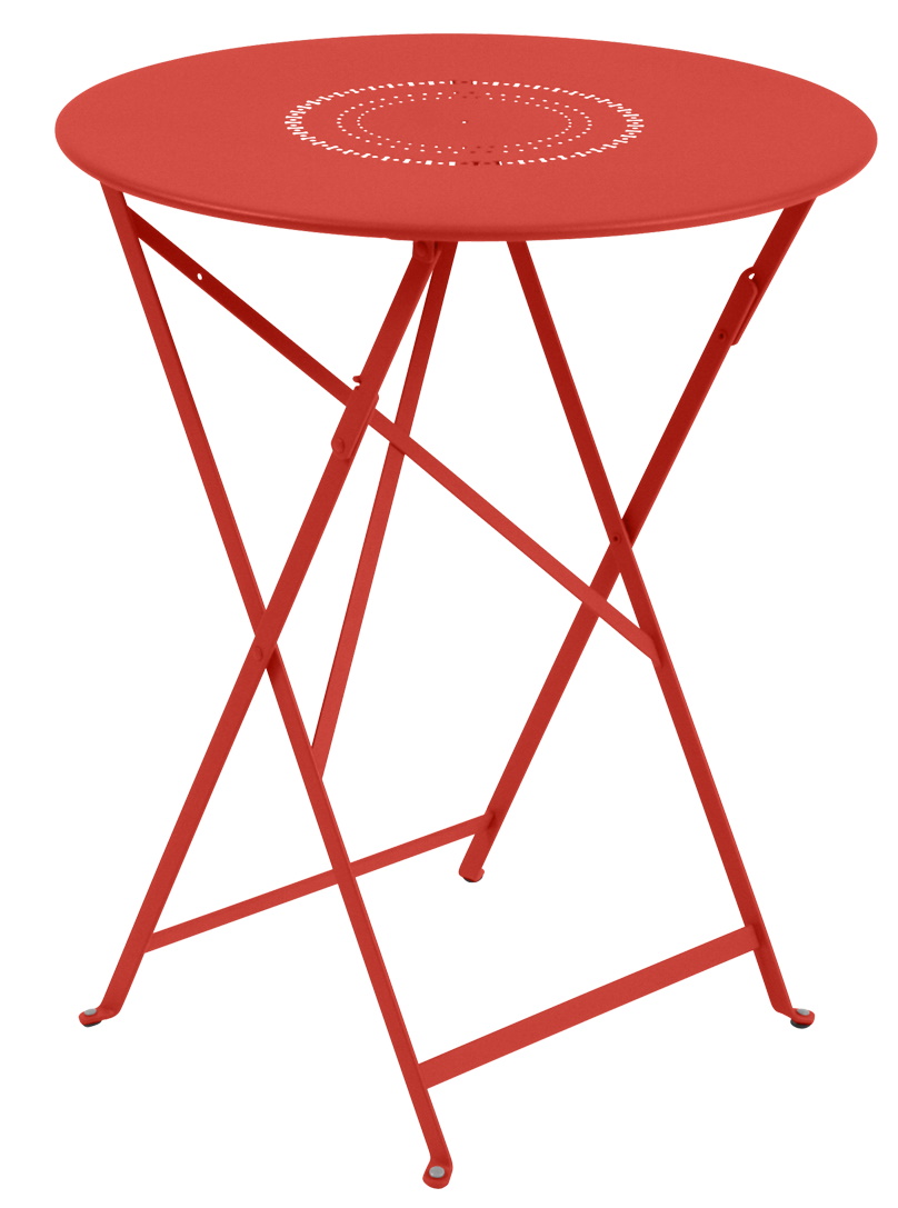 Roter Floréal Tisch von Fermob für den Außenbereich, runder Gartentisch aus Metall.