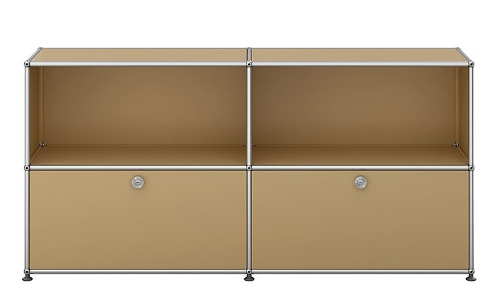 USM Haller Sideboard in Beige mit zwei Klappen, modernes modulares Designmöbel für Wohnzimmer und Büro.
