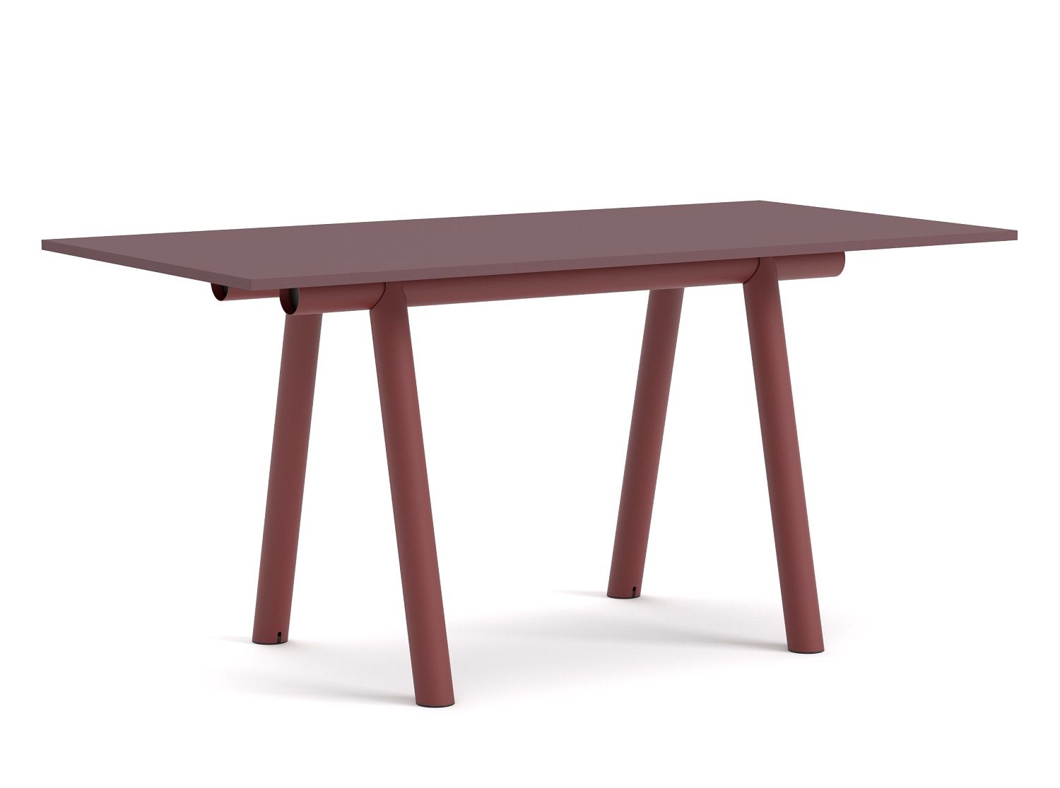 Burgunderroter Boa Table Tisch von Hay mit Linoleum-Tischplatte und minimalistischem Design.