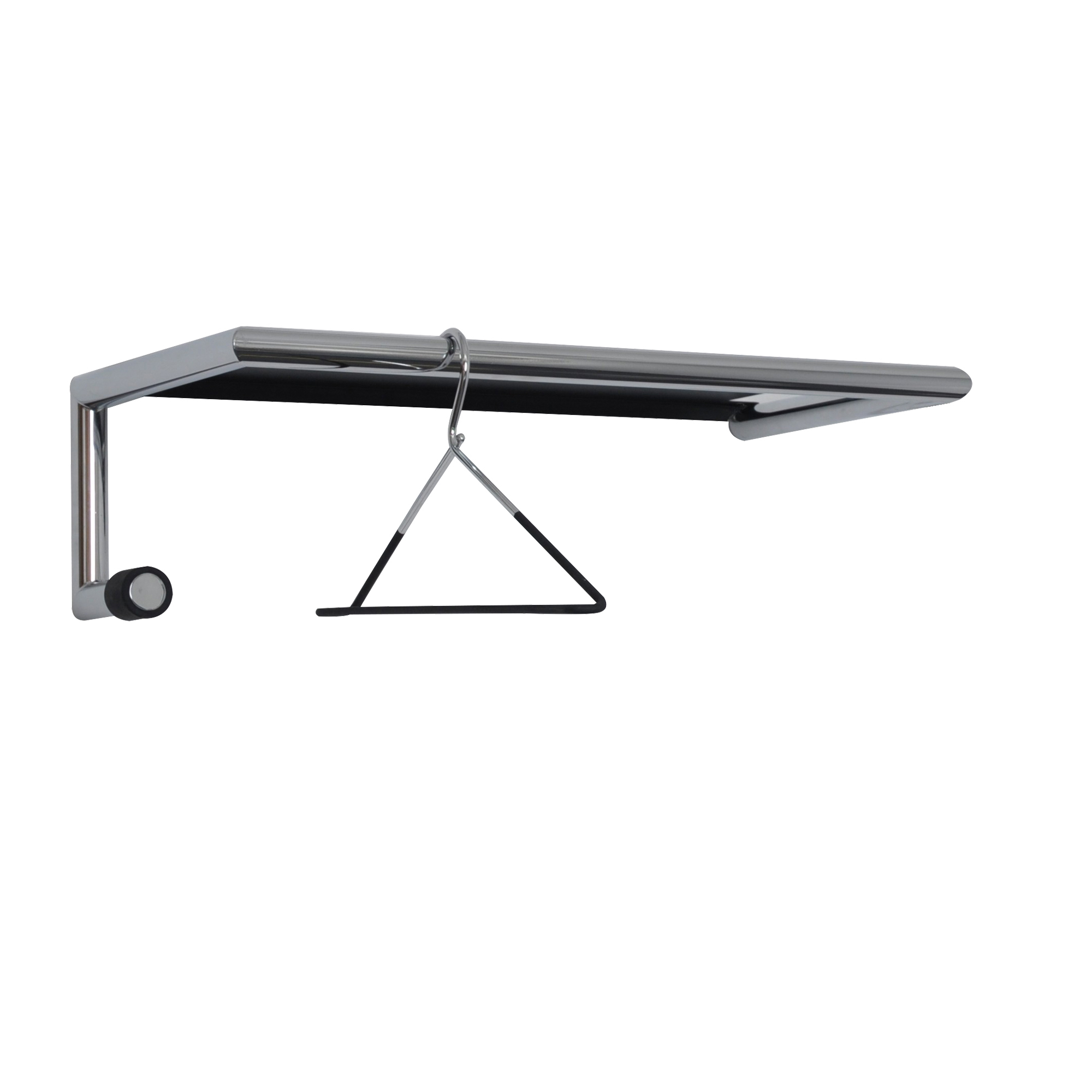 Link 55 Wandgarderobe mit Hutablage und Haken links, Chrom, mit Kleiderbügel.