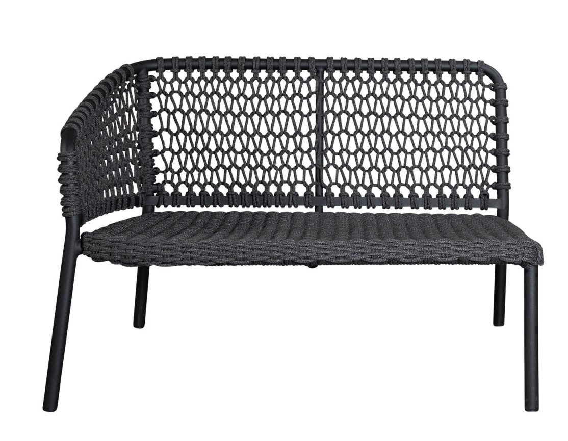 Ocean 2-Sitzer Outdoor Sofa von Cane-Line, rechtes Modul, geflochtenes Design in Grau.
