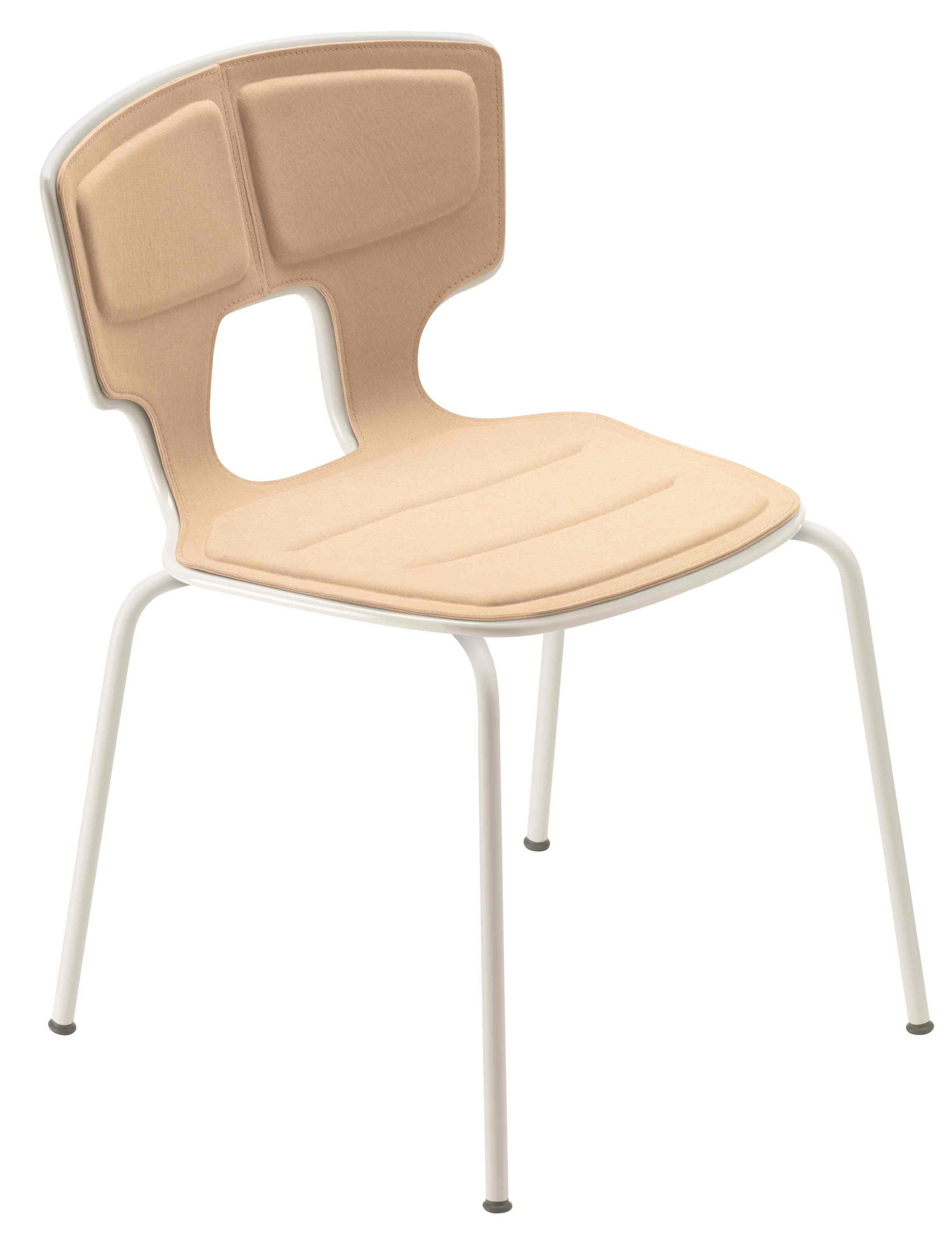 Erice Chair Stuhl mit beiger Polsterung und weißem Metallgestell, moderner Bürostuhl oder Esszimmerstuhl.
