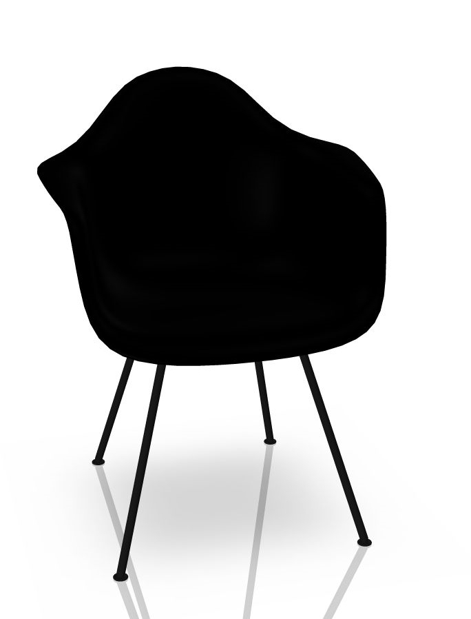 Schwarzer Eames Plastic Arm Chair mit Metallbeinen von Vitra. Designklassiker für Wohnzimmer und Büro.