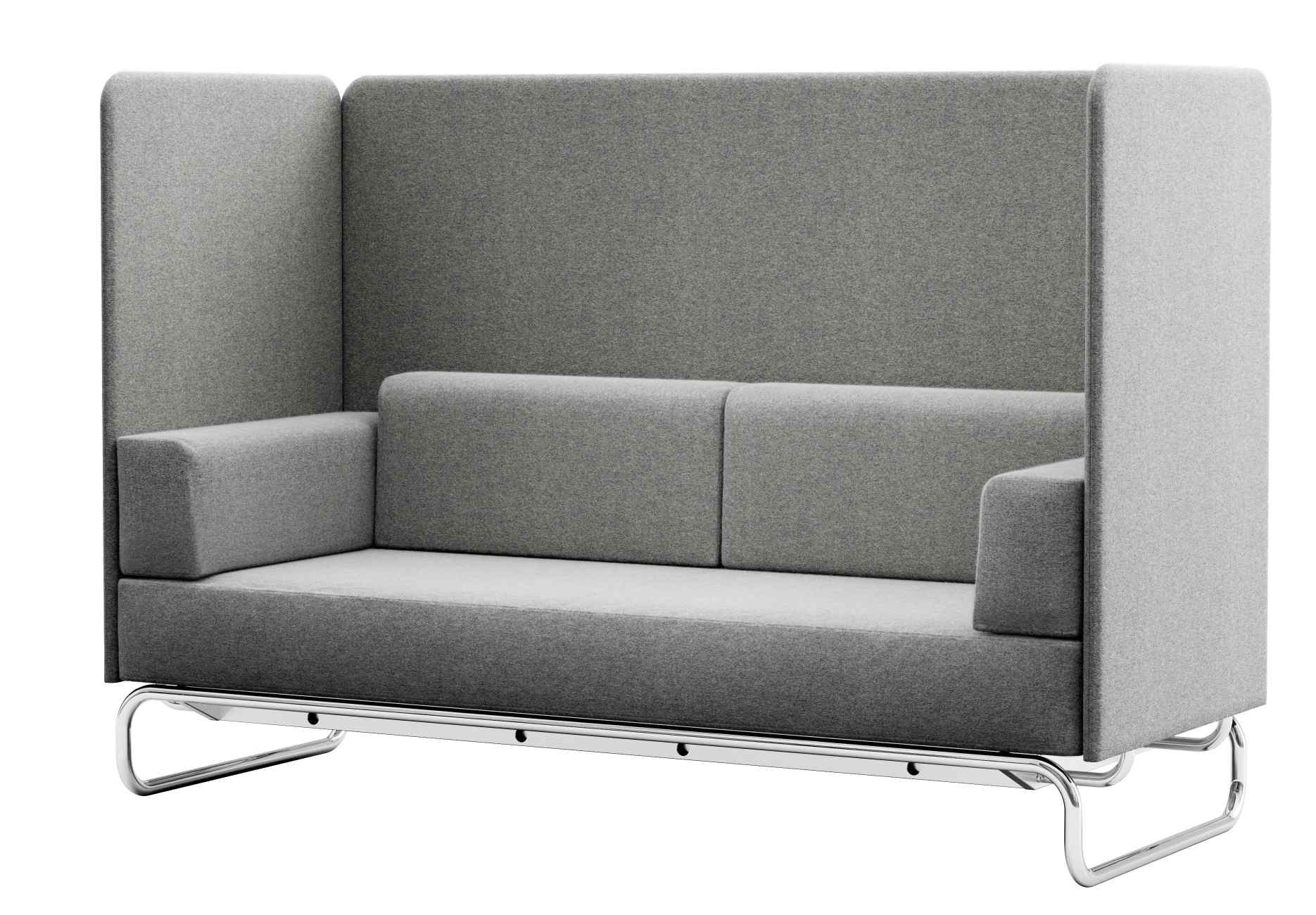 Graues Thonet S 5002 Sofa, ein 2-Sitzer mit hoher Rückenlehne und Chromgestell.