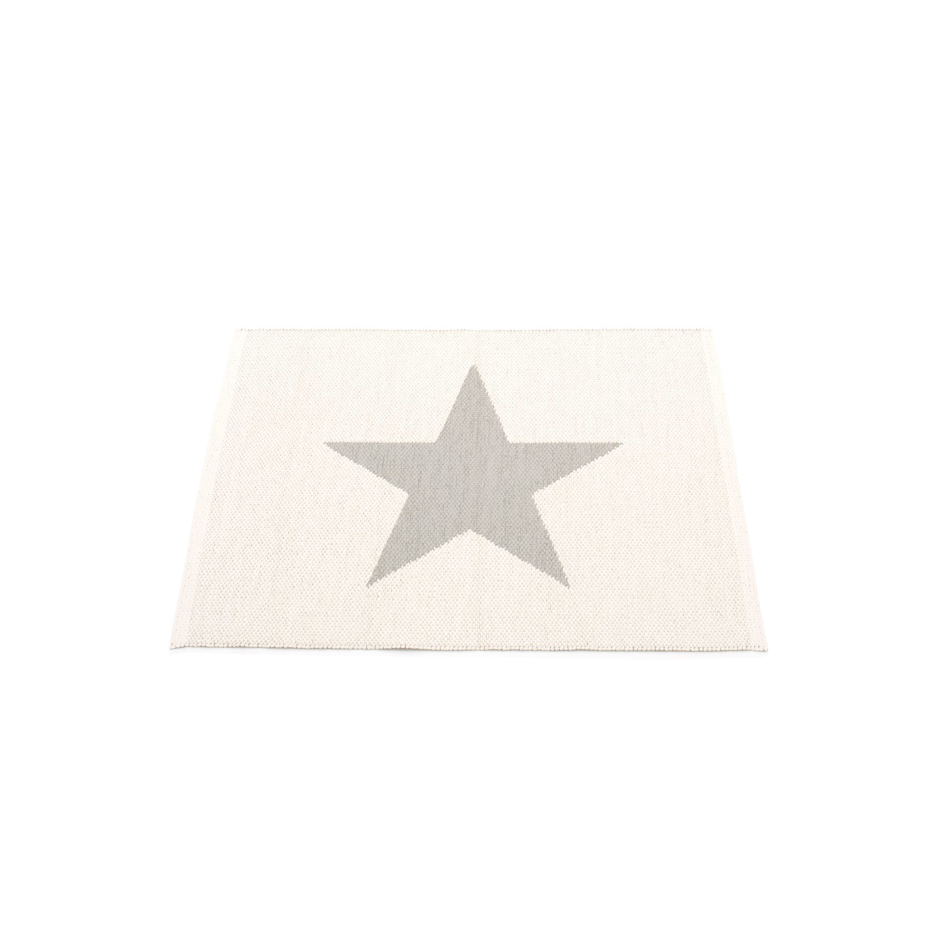Viggo Small One Pappelina Kunststoffteppich, 70x90 cm, creme mit großem grauen Stern, gewebter Teppich.