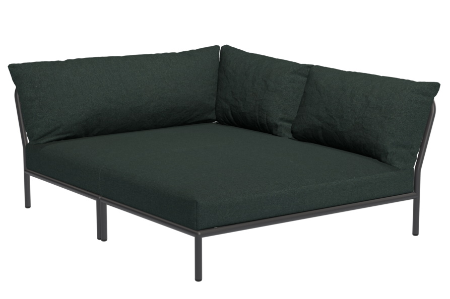 Houe Level Cozy Corner Outdoor Sofa, Ecksofa mit dunklen Kissen und Metallrahmen.
