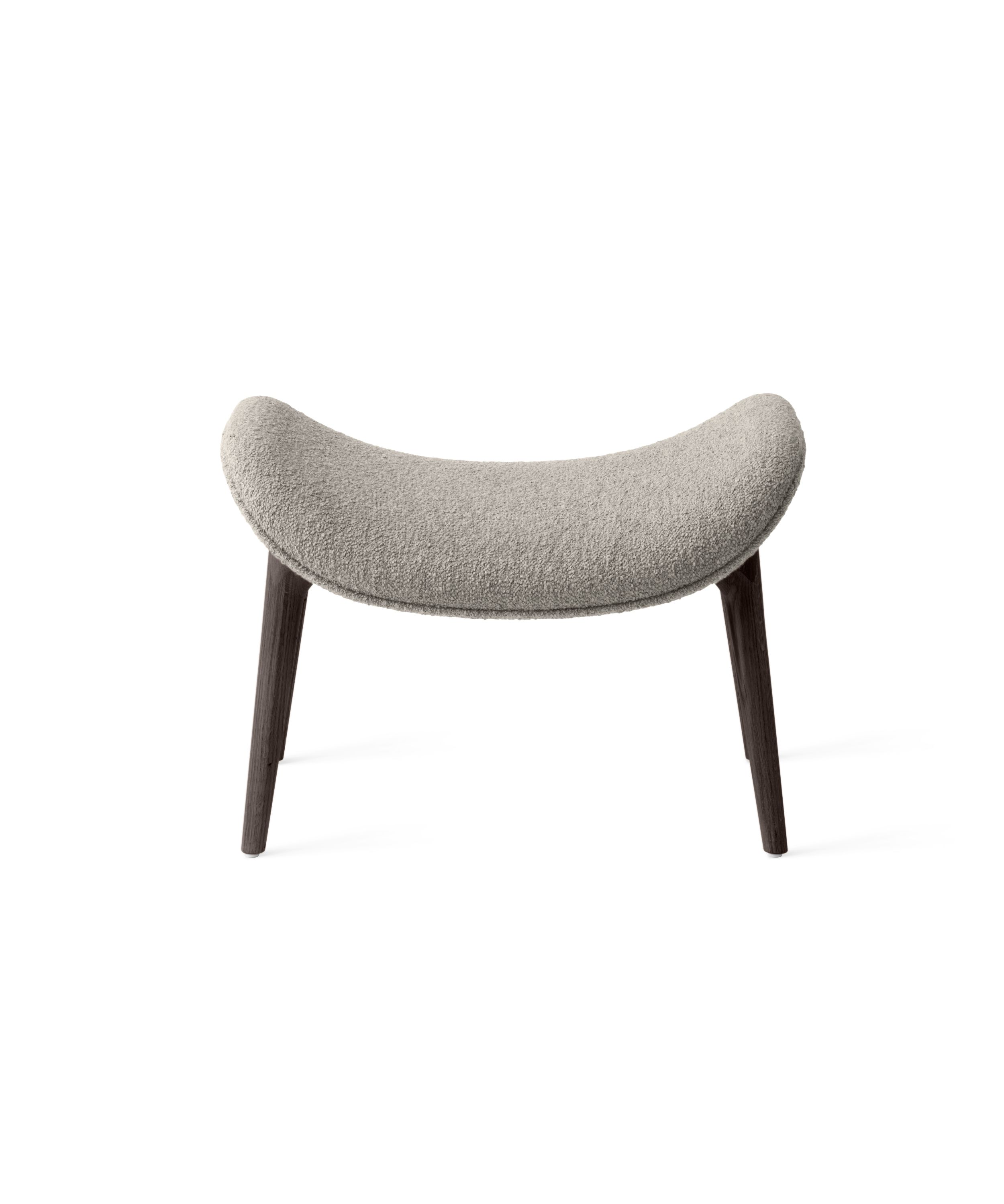 Lodge Fußhocker Vipp mit grauem Stoffbezug und dunklen Holzbeinen, freigestellt auf weißem Hintergrund.