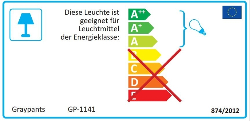 Energieeffizienzlabel der Graypants Scraplights Hängeleuchte, geeignet für Leuchtmittel der Energieklassen A++ bis A.