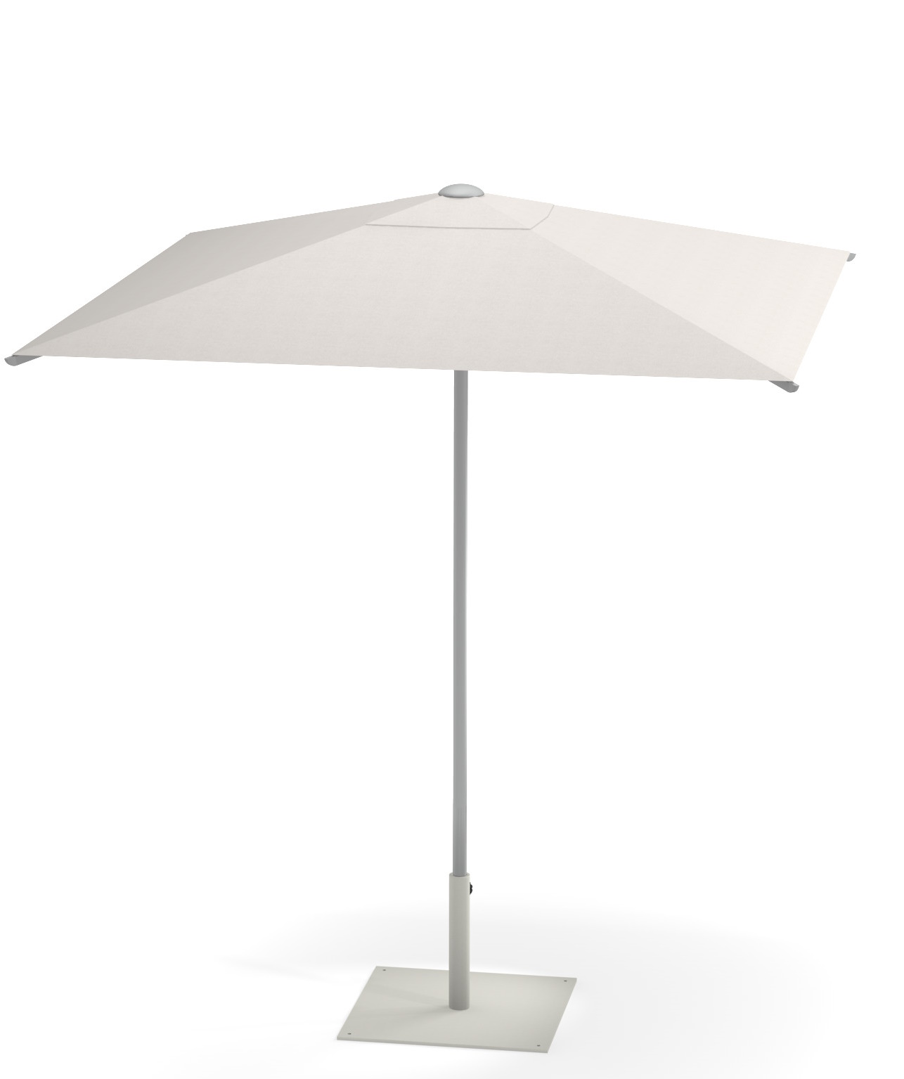 Weißer Shade Sonnenschirm von Emu für den Outdoor-Bereich mit quadratischem Schirm und Standfuß.