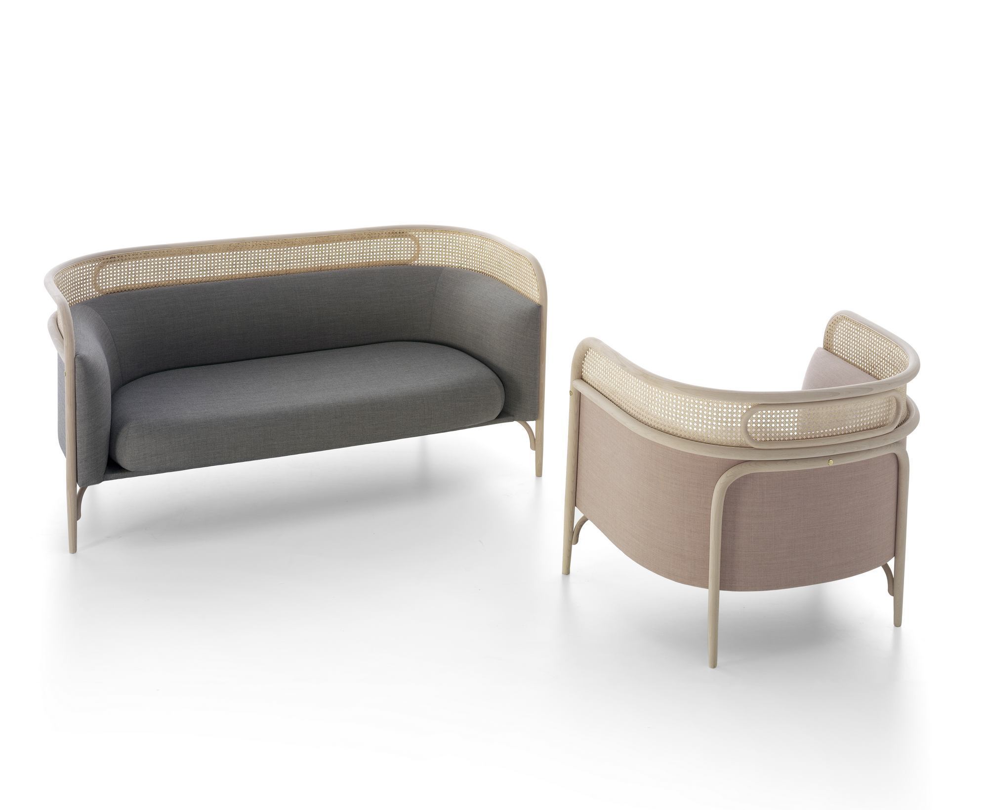 Targa Sofa und Sessel von Wiener GTV Design mit Wiener Geflecht und Stoffbezug.