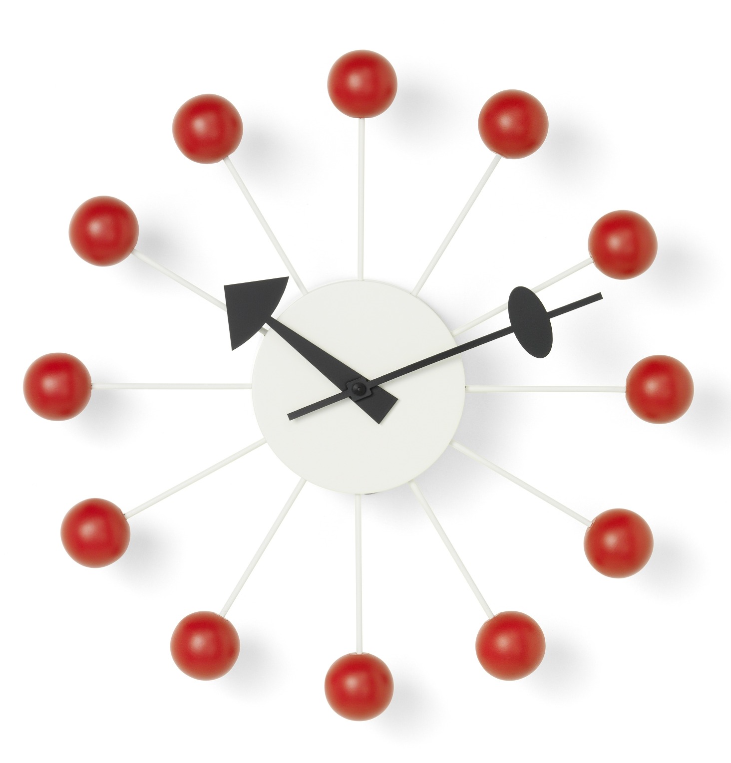 Ball Clock Wanduhr in Rot von Vitra: Design Wanduhr mit roten Kugeln.