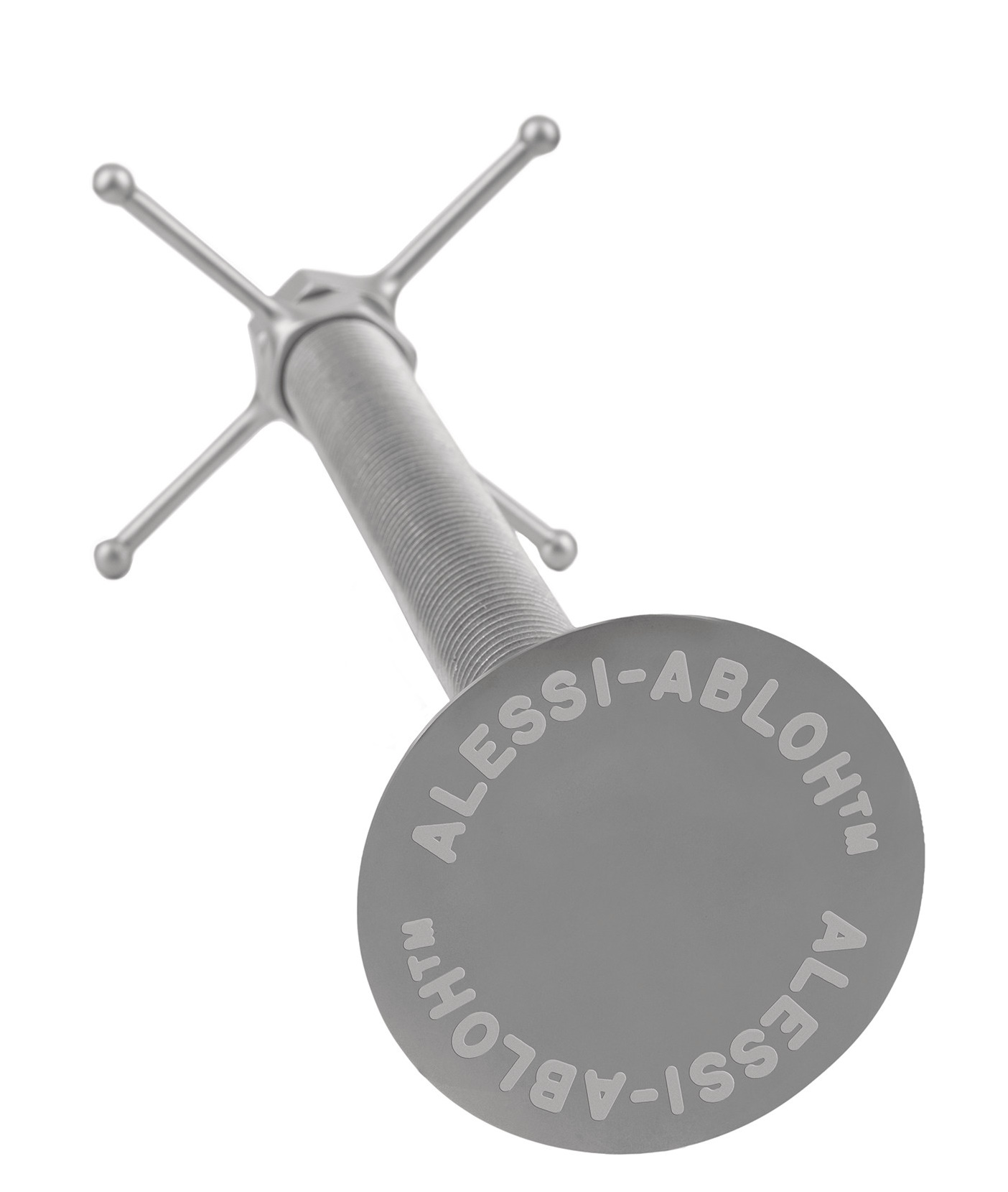 Detailaufnahme des Alessi VA02 Conversational Objects Besteck, ein modernes Designobjekt aus Metall für den gedeckten Tisch.