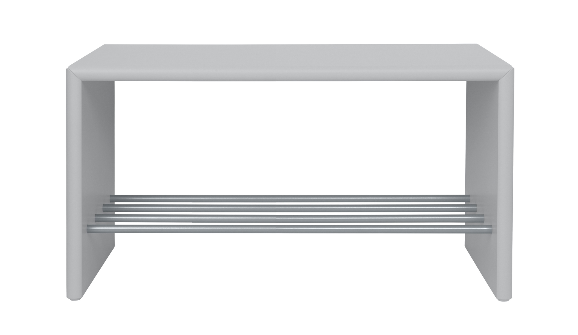 Graue Schuhbank mit drei Ablagestangen aus Metall, Nordic Design, ideal für den Flur.