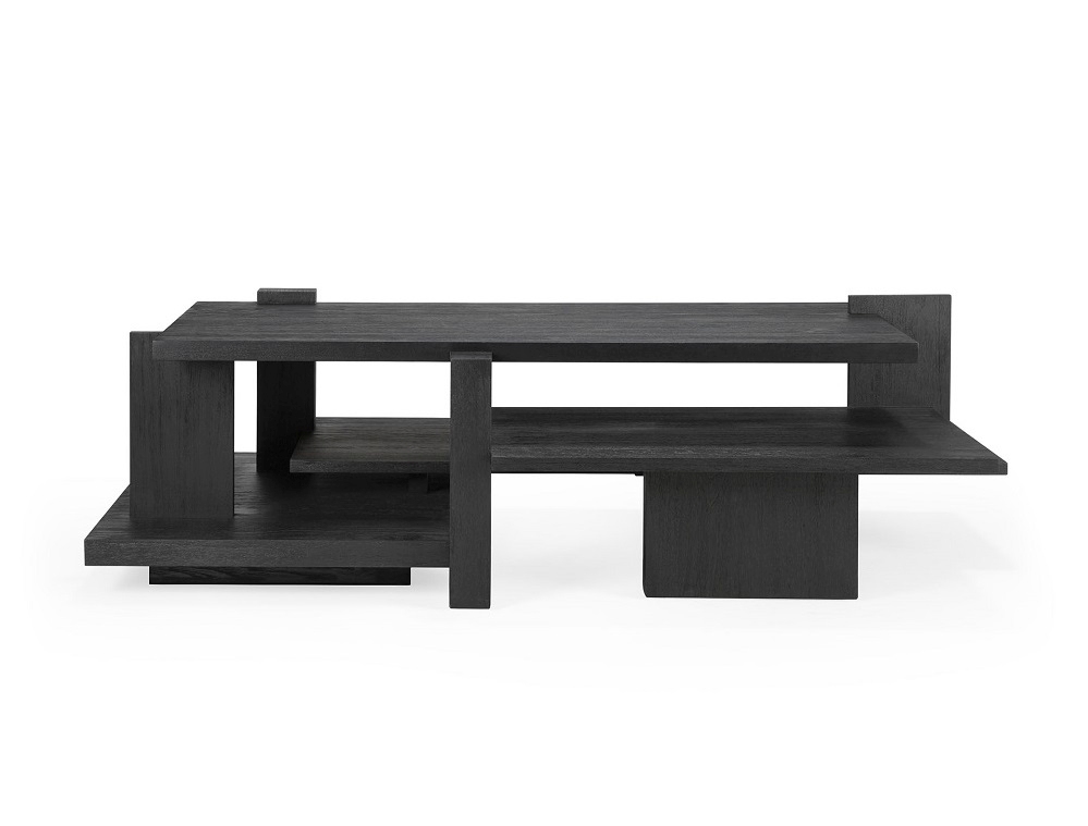 Ethnicraft Teak Abstract Couchtisch in Schwarz: Moderner Wohnzimmertisch aus Teakholz mit einzigartigem, geometrischem Design.